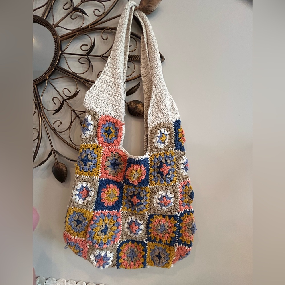 100% Cotton Granny Square Crocheted Shoulder Purse by American Flirt.